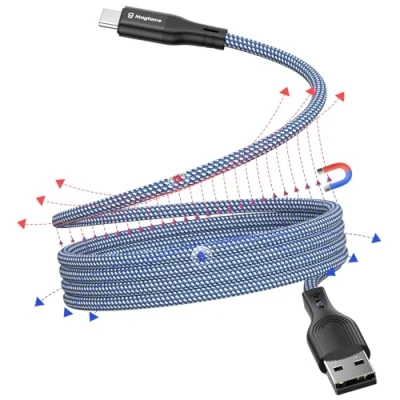 Abbildung von Magtame magnetisches USB C Kabel, gewickeltes A auf 1M einziehbares Nylon geflochtenes Typ Schnellladekabel, Kabel kompatibel mit Samsung, Pad