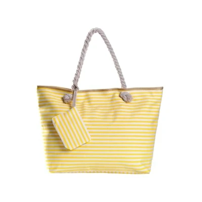 Abbildung von DonDon Badetasche XXL Familie Strandtasche Damen mit Reißverschluss Beach Bag groß gestreift gelb weiß