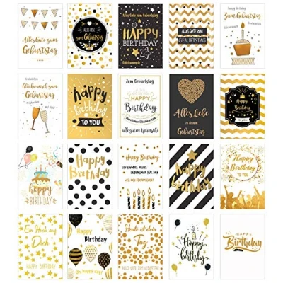 Abbildung von Edition Seidel Set 20 exklusive Premium Geburtstagskarten mit Briefumschlag. Glückwunschkarte Grusskarte Geburtstag Geburtstagskarte Mann Frau Karten Happy Birthday Billet Sprüche