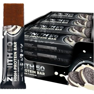 Abbildung von IronMaxx Zenith 50 High Protein Bar Cookies &amp; Cream 16 x 45g Eiweißriegel mit 50% Proteingehalt low carb, sugar wichtigen Aminosäuren