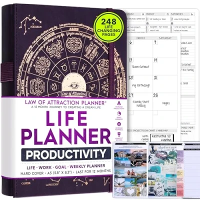 Abbildung von Law of Attraction Planer undatierter Deluxe Wochenplaner, Monatsplaner, eine 12 monatige Reise zur Steigerung der Produktivität und des Glücks