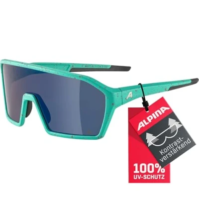 Abbildung von ALPINA RAM Q LITE Verspiegelte, Kontrastverstärkende &amp; Beschlagfreie Sport Fahrradbrille Mit 100% UV Schutz Für Erwachsene, turquoise blur matt, One Size