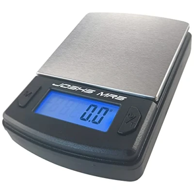 Abbildung von Joshs Digitalwaage MR5 Feinwaage die in 0,1 g Schritten präzise bis 500g oder 0,5 kg wiegt Taschenwaage Münzwaage Gramm Briefwaage LCD Anzeige