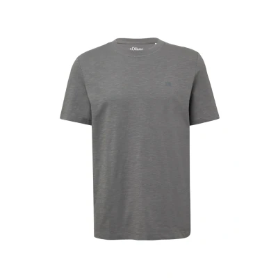 Abbildung von T Shirt mit Flammgarnstruktur und Logo Print grau meliert L