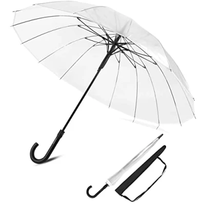 Abbildung von Sternenfunke Regenschirm transparent groß XXL Ø110 cm 16 Rippen Komfort Druckknopf Durchsichtiger Hochzeit 2 Personen Durchsichtig mit Tragetasche Rand weiß