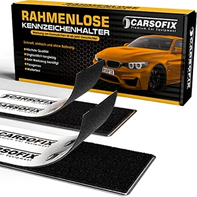 Abbildung von CARSOFIX© Kennzeichenhalter Rahmenlos mit bombenfestem Halt Nummernschildhalterung für jedes Auto unsichtbare Nummernschildhalter Klett extrem stark und wetterfest
