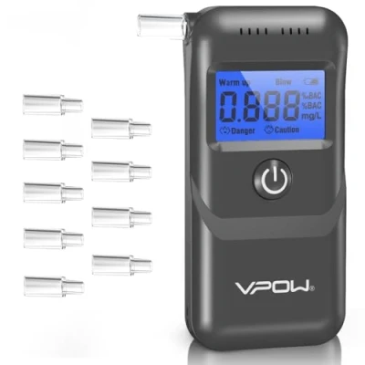 Abbildung von VPOW Alkoholtester, Professioneller Alkoholtester mit digitaler Blauer LCD Anzeige, Atemalkoholtester Gradgenauigkeit für den privaten professionellen Gebrauch zu Hause Grau