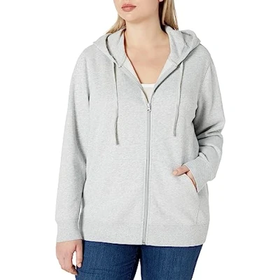 Abbildung von Amazon Essentials Damen Hoodie mit Langem Reißverschluss aus French Terry Fleece (Erhältlich in Übergröße), Hellgrau Meliert, S