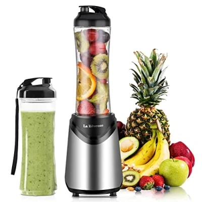 Abbildung von La Rêveuse Mix&amp;Go Standmixer Smoothie Mixer Blender elektrisch 300 Watt Persönliche Größe mit 2 BPA freien tragbaren Reisesportflaschen (550ml),Rosa (Silver)