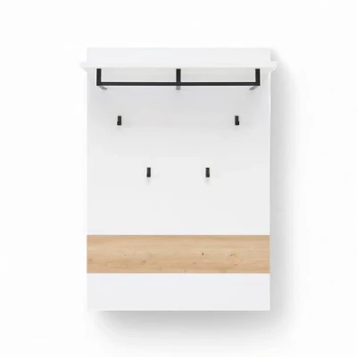 Abbildung von Stella Trading Memphis Garderobenpaneel in Weiß, Artisan Eiche Optik Hutablage mit zuverlässigen Wandhaken für Jacken &amp; Taschen 80 x 118 30 cm (B/H/T)
