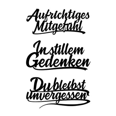Abbildung von Ideen mit Herz Stanzschablonen, Schriften, Kondolenz 1, 3,6cm bis 8,3cm, 3 Stück