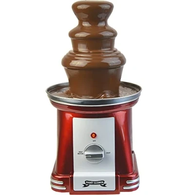 Abbildung von Gadgy Schokobrunnen 3 stufig Schoko Brunnen aus Edelstahl Schokoladenbrunnen Retro Look Schokoladen Fondue 90 Watt Chocolate Fountain Rot