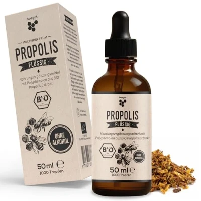 Abbildung von beegut BIO Propolis Tropfen flüssig ohne Alkohol, 50ml wasserlösliche Tinktur mit Extrakt, standardisierte Qualität, nachhaltige Verpackung