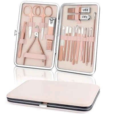 Abbildung von AiQInu Nagelknipser,18 teiliges Maniküre Pediküre Set,Nagelknipser set, Professionelle Edelstahl Nagelpflege Werkzeuge, Beauty Kit zur Hand &amp; Fußpflege, für Zuhause, Reisen