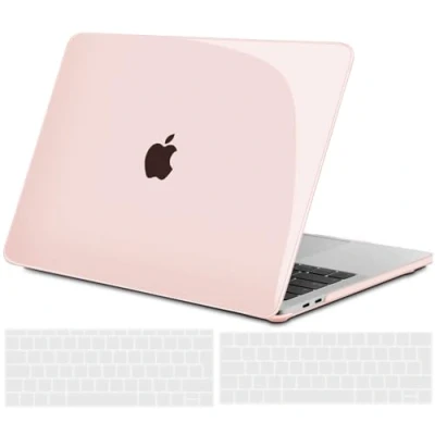 Abbildung von TECOOL Hülle für MacBook Pro 13 Zoll M2 2022, M1 2020 2016, A2338 A2289 A2251 A2159 A1989 A1706 A1708, Ultradünne Schutzhülle Hartschale Case u. EU Tastaturschutz, Kristall Apfelrosa