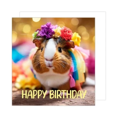 Abbildung von Edition Seidel Premium quadratische Geburtstagskarte mit Umschlag. Glückwunschkarte Happy Birthday Billet Tier Karte Mann Frau Kinder Süßes Meerschweinchen Bunt Blumen (GQ170 SW024)