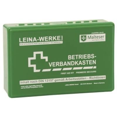 Abbildung von LEINA WERKE 20001 Betriebsverbandkasten Klein DIN 13157, + Wandhalterung, Grün, 1 Stück