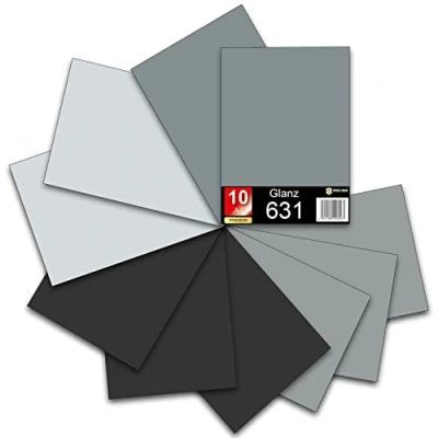Abbildung von Din A4 Bögen je 29,7x21cm 621/631 Selbstklebende Plotterfolie im Set Folie Vinyl zum Plotten DIY Bastelfolie Sticker Beschriftungen Aufkleber (Grautöne matt, 10er Set)