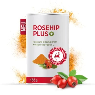 Abbildung von Bio Hagebuttenpulver + Kollagen Peptide &amp; natürlichem Vitamin C aus Hagebutten Extrakt in Rohkostqualität Typ 2 höchstdosiert für optimierte Kollagenbildung reich an Galaktolipiden