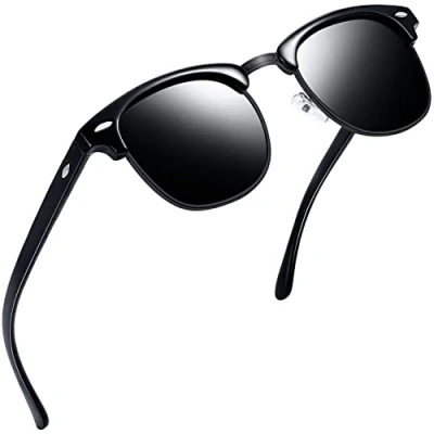 Abbildung von Joopin Schwarze Sonnenbrille Halbrahmen Retro Vintage Herren Polarisiert und Brille UV400 Damen für Fahren Tourismus (Voll Schwarz)