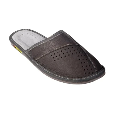 Abbildung von APREGGIO Hausschuhe Herren Leder Slippers Herrenhausschuhe Hausschuh Männer Pantoffel Slipper Schwarz Größe 46 EU