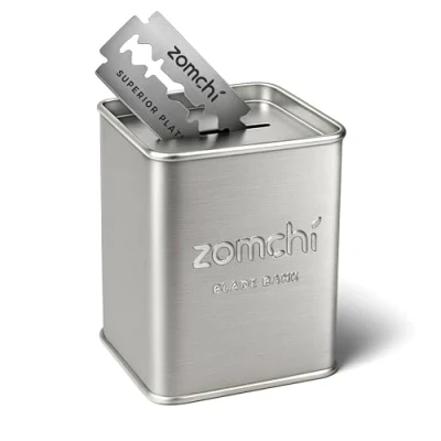 Abbildung von ZOMCHI Rasierklingenbank zur Aufbewahrung von Sicherheitsrasierklingen, gebrauchte Doppelschneide Sicherheitsrasierklingen Entsorgungsbox (Silber)