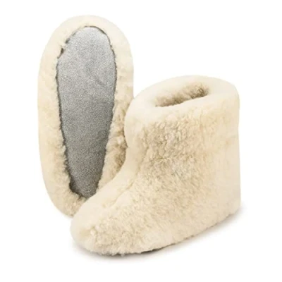 Abbildung von ESTRO Hausschuhe Herren Wollhausschuhe Damen Hüttenschuhe Wolle Warme Winter Winterhausschuhe Schafswolle OLE (41 EU, Elfenbein)