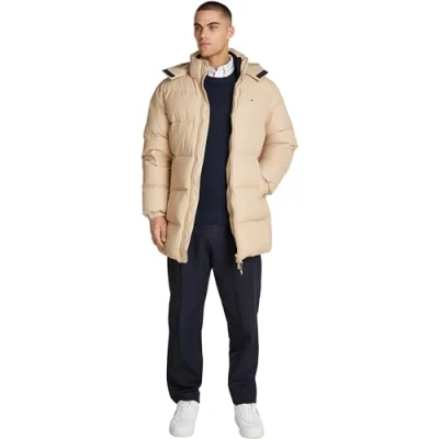 Abbildung von Tommy Jeans Herren Pufferjacke Essential Down Parka mit Kapuze, Beige (Gentle Gold), XXL