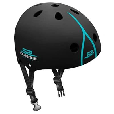 Abbildung von Stamp Unisex Youth Skate Skids Control Carbon Helm mit Einstellrad, Schwarz Weiß Blau, 53/57 cm