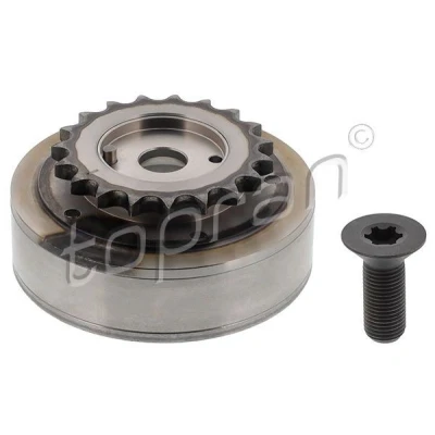 Abbildung von TOPRAN 117 989 Nockenwellenversteller Auslassseite mit Nockenwellenzahnrad Schraube AUDI: A4 B7 Avant, Saloon, A6 C6 Avant