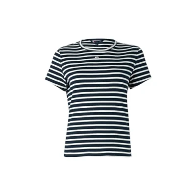 Abbildung von Tommy Jeans Damen Tjw Slim Essential Rib EXT Dw0dw17383 S/S T Shirt, Blue (Dark Night Navy/Stripe), XL EU