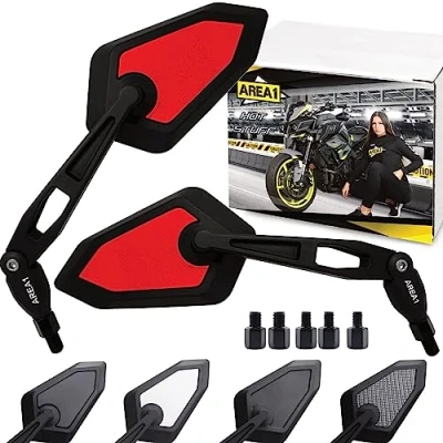 Abbildung von Area1 Motorradspiegel rot Motorrad Rückspiegel Set (rechts+links) e geprüft 2xM10 Rechtsgewinde. Kompatibel mit Mondial B1R