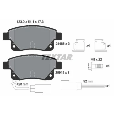 Abbildung von TEXTAR 2448601 Bremsbelagsatz inkl. Verschleißwarnkontakt mit Bremssattelschrauben Zubehör FORD: Transit Mk6 Minibus, Van