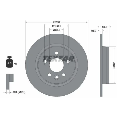 Abbildung von TEXTAR PRO 92255603 Bremsscheibe 280 10,9 05/06 108 voll beschichtet ohne Radbefestigungsbolzen, Radnabe FORD: Focus 2, C Max, 2 Kombi