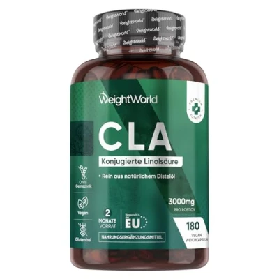 Abbildung von CLA Kapseln 3000 mg pro Tagesmenge 180 Softgels Konjugierter Linolsäure aus 100% reinem Safloröl für Männer und Frauen geeignet Sport, Fitness Training Conjugated Linoleic Acid