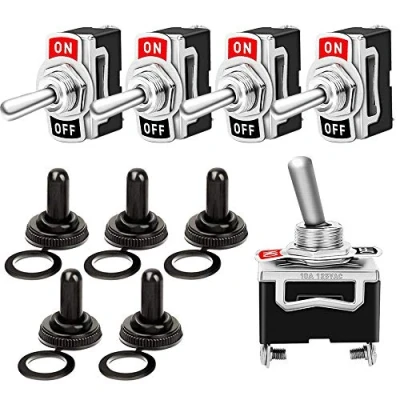 Abbildung von QitinDasen 5Pcs Professionell 6A 250V / 15A 125V Auto Kippschalter mit Wasserdicht Schutzkappe, SPST 2 Polig Rocker Toggle Switch, EIN/AUS Position Wippschalter Metallhebel