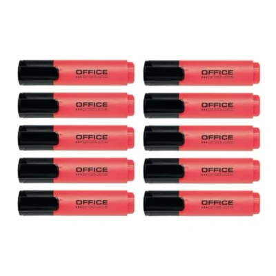 Abbildung von OFFICE PRODUCTS Textmarker 10er Pack Rot /Highlighter Textliner Die Ungiftige Tinte, Keilspitze Leuchtfarben Hohe Qualität/Strichstärke 2 5mm