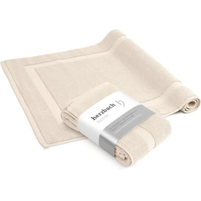 Abbildung von herzbach home Badvorleger 100% Baumwolle Duschvorleger 1.000 g/m² Saugfähig Waschbar (Creme, 50 x 80 cm 2er Pack)