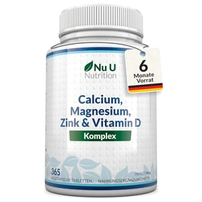 Abbildung von Calcium Magnesium Zink Hochdosiert 365 Vegetarische Tabletten 6 Monate Kalzium Complex mit Vitamin D, Selen, Mangan, Bor &amp; Kupfer 800mg Calciumcarbonat pro Tagesdosis Nu U Nutrition