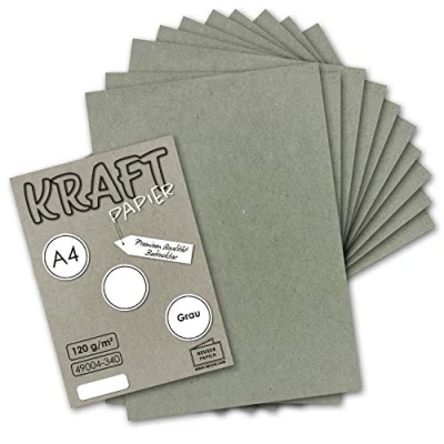 Abbildung von 50 Blatt Vintage Kraftpapier in Grau DIN A4 120g graues Recycling Papier, komplett ökologischer Brief Bogen Briefpapier UmWelt by GUSTAV NEUSER