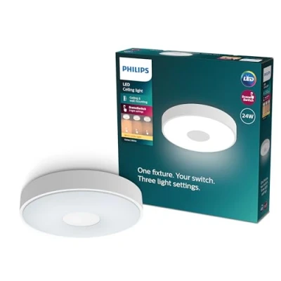 Abbildung von PHILIPS Coiner SceneSwitch LED Deckenleuchte, rund, 24 W, 2700 Lumen, K, Weiß, IP20, warmweißes Licht, 3 Lichteinstellungen