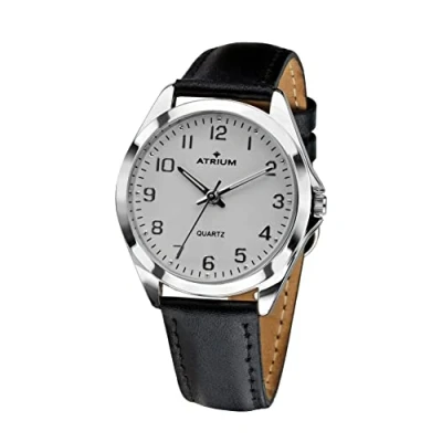 Abbildung von Atrium Damen Armbanduhr Klassisch Sehr Deutlich Silberfarben Analog Quarz mit Leder Armband Schwarz A11 10