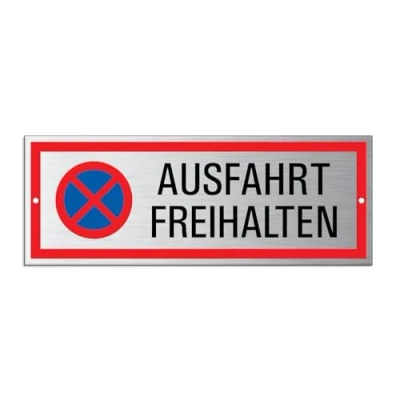 Abbildung von Schild Ausfahrt freihalten 175x65 mm Aluminiumschild Edelstahloptik 2 fach gelocht wetterfester Mehrfarbdruck 53387 L