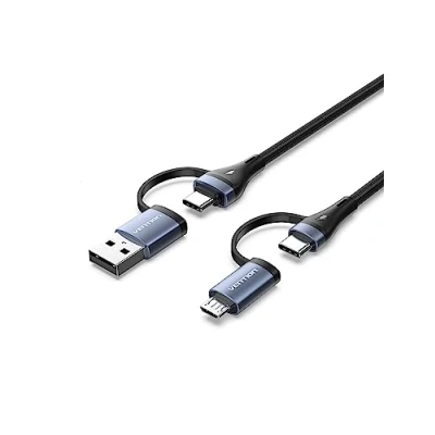 Abbildung von VENTION USB C Multi Kabel 1,5m, 4 in 1 Nylon Geflochtenes Schnellladekabel PD 100W, A/USB auf C/Micro USB, für iPad/Galaxy/Android Handys
