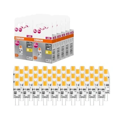 Abbildung von OSRAM LED BASE PIN MICRO, Vorteilspack mit 50 Niedervolt Leuchtmittel, ersetzt herkömmliche 10W Speziallampen, warmweiß (2700K), 1W, G4 Sockel, mattes Glas, nicht dimmbar, ultrakompakt