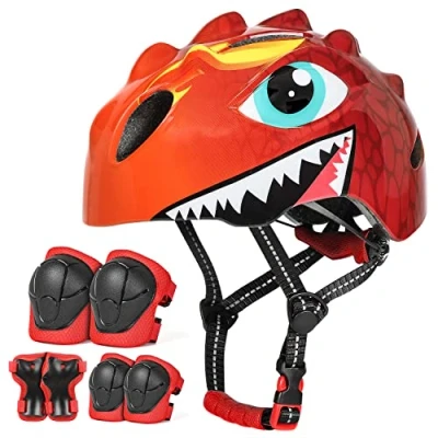Abbildung von VICTGOAL Fahrradhelm Kinder zu Radsport Niedliche Cartoon 3D Gestaltet Kinderhelm für Fahrrad Skateboard Rollschuh Jungen und Mädchen Verstellbare Größe (Rot Set, S (50 54 cm))