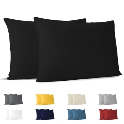 Abbildung von Kissenbezug 50 x 70 cm (Set mit 2) 100% Jersey Baumwolle 150 g/qm Kissenbezüge Schwarz Für Kissen Kissenhülle Resistent und Hypoallergen Dreamzie