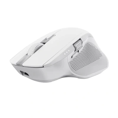 Abbildung von Trust Ozaa+ Kabellose Maus Bluetooth + 2.4GHz, Programmierbare Mehrgeräte Funkmaus, Seitliches Mausrad, 60% Recyclingkunststoff Wiederaufladbare Leise Laptop Computer Mac, Weiß