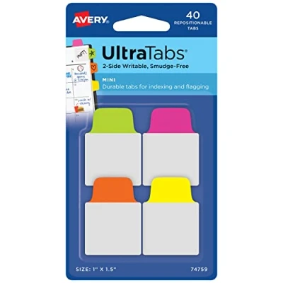 Abbildung von AVERY Zweckform Art. 74759 Haftstreifen transparent/neon (40 Haftnotizen, 25,4x38,1mm, beschreibbare Index Tabs Folie, ablösbare Klebezettel, Page Marker, Sticky Notes, Klebemarkierungen)