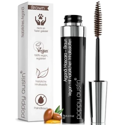 Abbildung von Poppy Austin Mascara Vegana Marrone Volume e Lunghezza Waterproof Volumizzante Delicato Ipoallergenico, Biologico Cruelty Free, Ideale per Occhi Sensibili (9 grammi, Marrone)